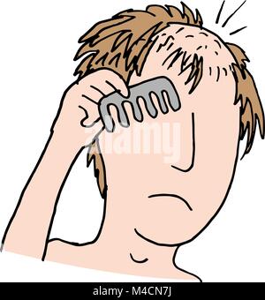 An image of a balding man combing hair. Stock Vector