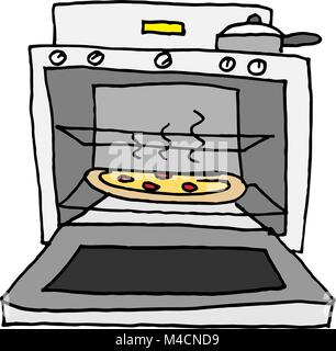An image of a pizza baking in oven. Stock Vector