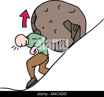 An image of a man rolling a rock uphill Stock Photo: 33940973 - Alamy