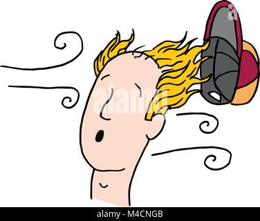 An image of a hat blown off of balding man. Stock Vector