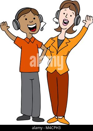 An image of a man and woman call center agents. Stock Vector