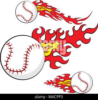An image of an abstract set of baseballs with flames. Stock Vector
