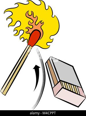 An image of a matchstick being ignited by striking a matchbox. Stock Vector