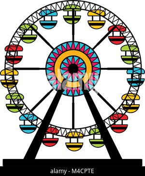 An image of a colorful ferris wheel amusement park ride. Stock Vector