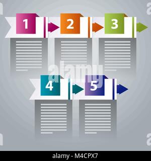 An image of a five step chevron arrow menu icon. Stock Vector