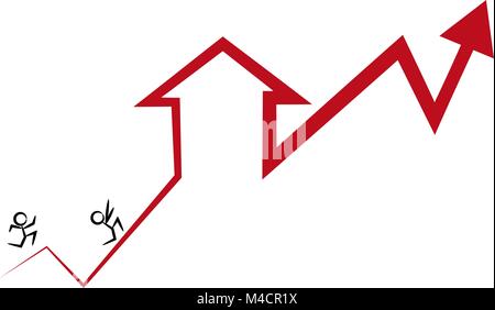 An image of home buyers trying to catch up with the rise of home prices and interest rates. Stock Vector