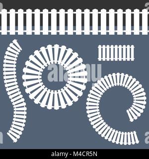 An image of a white picket fence icon set. Stock Vector