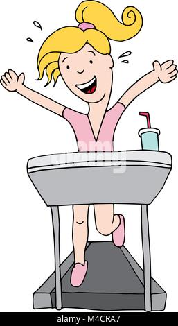 An image of a female exercising on a treadmill device. Stock Vector