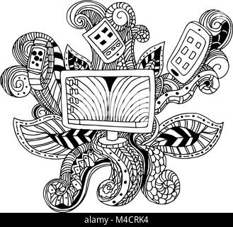 An image of a technology icon - zentangle style. Stock Vector