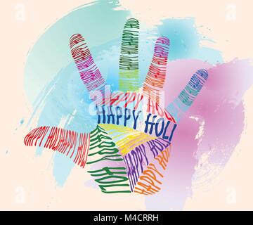 Greeting card for Holi Festival, multicolored typography hand print, bright vector background Stock Vector