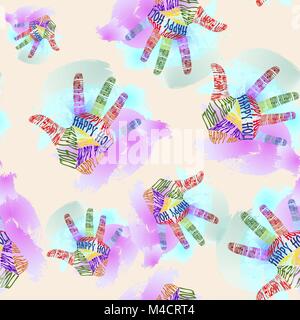 Holi Festival seamless pattern, multicolored typography hand prints, bright vector background Stock Vector