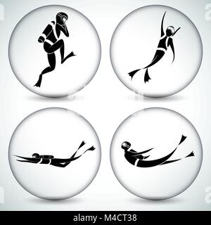 An image of a scuba diver icon set. Stock Vector