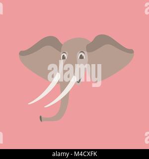 cartoon elephant head  vector illustration flat style front side Stock Vector