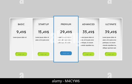 pricing plans template with buttons, flat effect Stock Vector