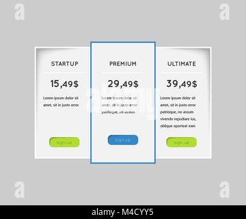 pricing plans template with buttons, flat effect Stock Vector