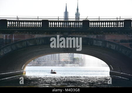 Bridge on Lake Alster in Hamburg, Germany Stock Photo