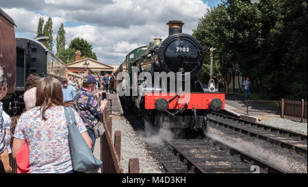 Steam engine 7903 Foremarke Hall at Toddington station and operated by Gloucestershire and Warwickshire Steam Railway. Gloucestershire England. UK. Stock Photo