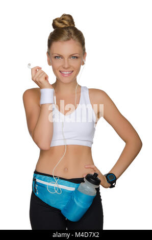 European woman in clothes and with accessories for playing sports Stock Photo