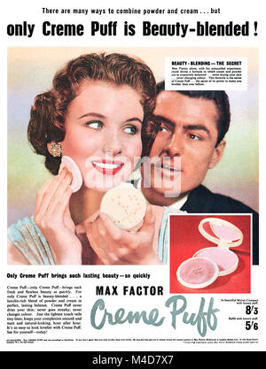 1957 British advertisement for Max Factor Creme Puff face powder. Stock Photo
