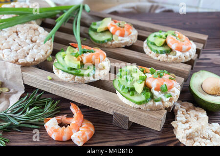 Rice cakes with shrimp and cream cheese Stock Photo