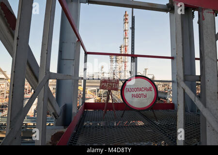 Warning signs about carrying out gas dangerous and fire works Stock Photo