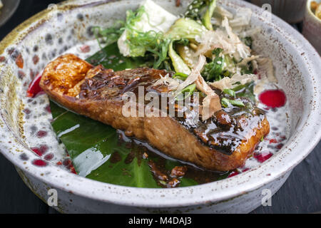 Salmon Teriyaki with Vegetable in Bowl