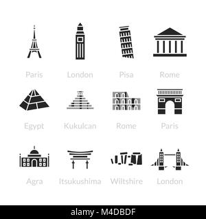 World landmarks outline icons set Stock Vector