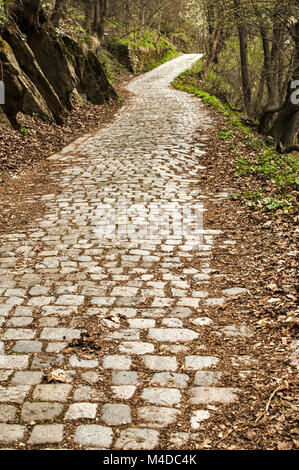 Stone paved mountain road Stock Photo