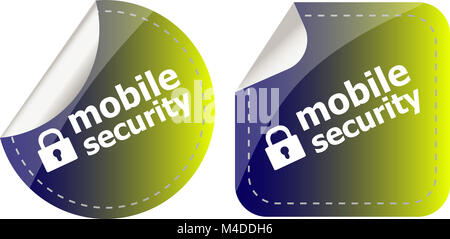 mobile security stickers label tag set isolated on white Stock Photo