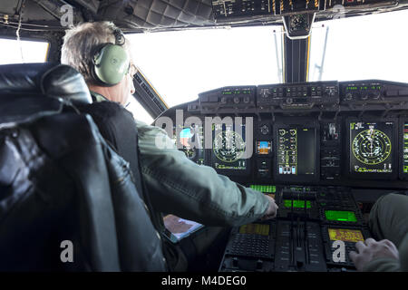 Military carrier airplane cockpit and pilots Stock Photo