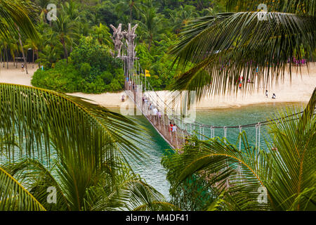 Hanging bridge to Palawan island in Sentosa Singapore Stock Photo