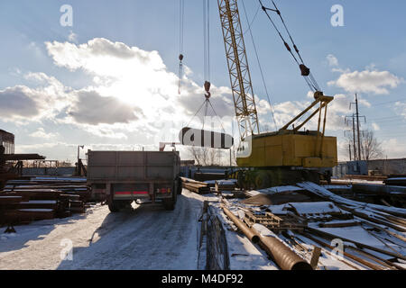 finished shell of the heat exchanger unload the crane Stock Photo