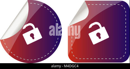 stickers set isolated on white with padlock, security concept Stock Photo