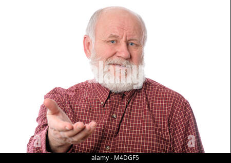 Senior man dissatisfied, isolated on white Stock Photo
