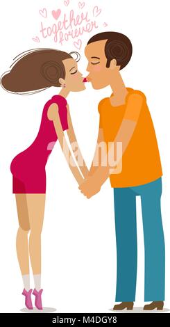 Together forever. Couple in love kissing holding hands. Cartoon vector illustration in flat design Stock Vector
