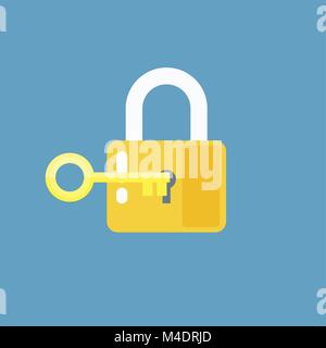 Padlock with key. Sign unlocking, access, password. Stock Vector