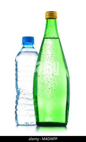 Two bottles of mineral water isolated on white background Stock Photo