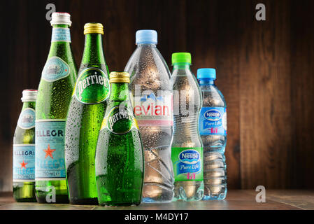 Global bottled water brands Stock Photo