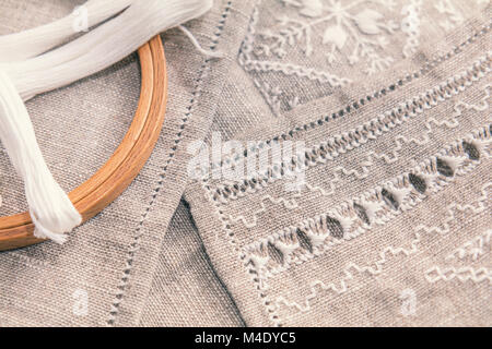 Set for embroidery with thread white color Stock Photo