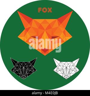 Fox in lowpoly style on forest green background Stock Vector