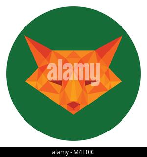 Fox in lowpoly style on forest green background Stock Vector