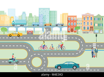 Community with road traffic transport, vector illustration Stock Photo