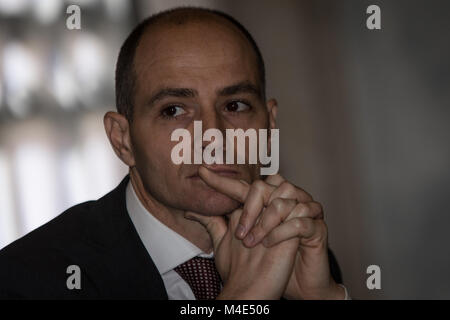 Rome, Italy. 15th Feb, 2018. Press conference of the Mayor of Rome Virginia Raggi, the Councillor for Sport, Youth Policies and Major Citizens' Events Daniele Frongia and the President of the Capitoline Sport Commission Angelo Diario present the New Regulations for Municipal Sports Facilities. Credit: Andrea Ronchini/Pacific Press/Alamy Live News Stock Photo