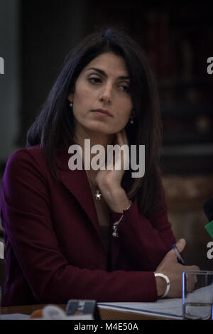 Rome, Italy. 15th Feb, 2018. Press conference of the Mayor of Rome Virginia Raggi, the Councillor for Sport, Youth Policies and Major Citizens' Events Daniele Frongia and the President of the Capitoline Sport Commission Angelo Diario present the New Regulations for Municipal Sports Facilities. Credit: Andrea Ronchini/Pacific Press/Alamy Live News Stock Photo