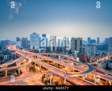 city interchange in nightfall Stock Photo