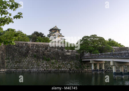 osaka castle and gokurakubashi bridge Stock Photo