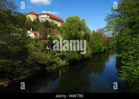 city of Tuebingen; Germany; River Neckar; castle; Stock Photo