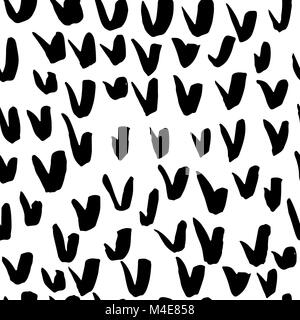 Brush check mark seamless pattern. Hand painted grunge ticks background. Black and white vector illustration. Stock Vector