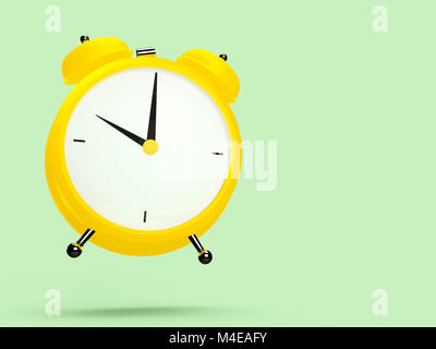 Closeup view of colorful alarm clock on light green background. 10 O'Clock, am or pm. 3D rendering Stock Photo
