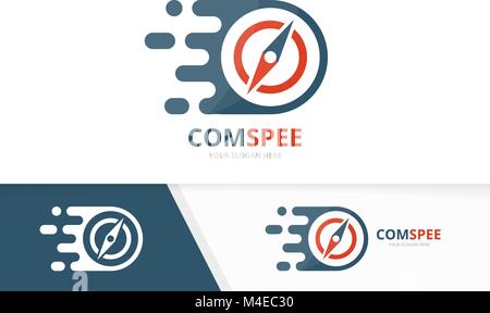 Vector fast compass logo combination. Speed navigation symbol or icon. Unique travel and digital logotype design template. Stock Vector
